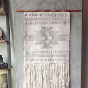 CUSTOM - Large Geometric Cream Woven Wall Hanging, Large Weaving, Statement Art, Yarn Wall Hanging, Tapestry, Woven Wall Art, Weaving