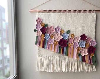 CUSTOM - Macrame Flower Woven Wall Hanging, Large Weaving, Statement Art, Yarn Wall Hanging, Tapestry, Woven Wall Art, Weaving