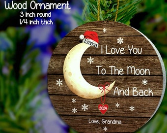 Personalized Wood Moon Ornament, Love You To The Moon And Back