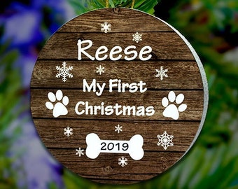 Personalized Dog Ornament Dog Bone Ornament Dog First Christmas Ornament Puppy First Christmas Ornament Dog Lover Gifts Pets Name Ornament