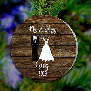 Wedding Dress Christmas Ornament, Bride and Groom Ornament,Newlywed Ornament,Mr and Mrs Ornament,First Christmas Married,Wedding Gift