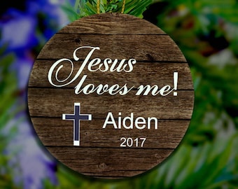 Jesus Loves Me Christian Ornaments Christian Name Ornament Custom Ornament Christian Wood Ornament Boys Christmas Christian Ornament Gift