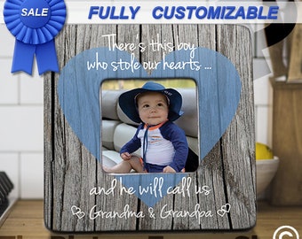 New Grandparent Gift, First Grandchild, Grandparent Picture Frame, Theres This Boy Who Stole Our Heart Grandparent Gift, Personalized Frame