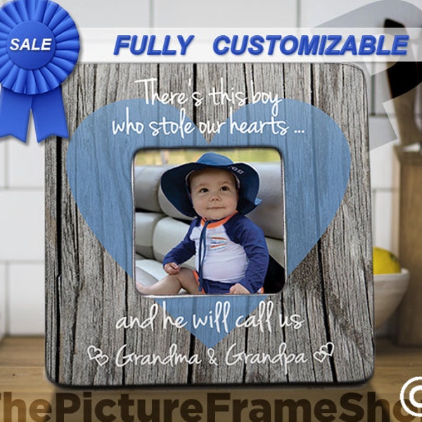 New Grandparent Gift, First Grandchild, Grandparent Picture Frame, Theres This Boy Who Stole Our Heart Grandparent Gift, Personalized Frame