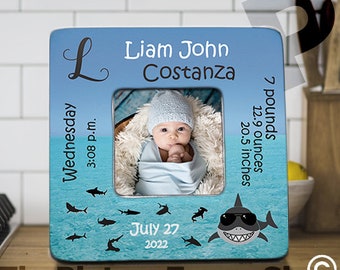 Baby Picture Frame Birth Announcement, Baby Name Frame, Shark Baby Decor, Shark Baby Shower, Shark Baby,  Mama Shark, Daddy Shark