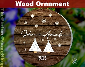 Personalized Wood Christmas Ornament, Couple Names, Engagement Gift
