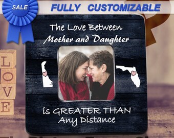 Long Distance Mother Daughter Gift, Personalized States Frame