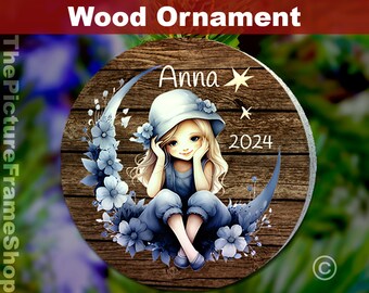 Personalized Crescent Moon Wood Ornament, Keepsake Christmas Gift