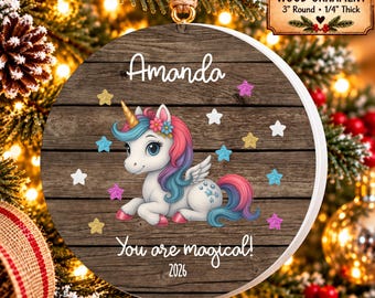 Personalized Unicorn Ornament, Kids Christmas Gifts, Unicorn Gift for Girls, Personalized Ornament, Custom Ornament
