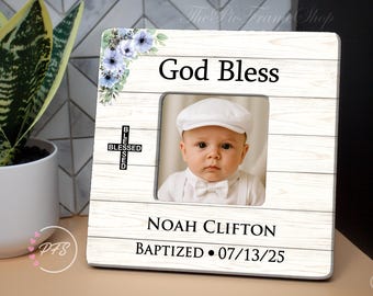 Baptism Gift Boy, Personalized Wood Picture Frame Keepsake