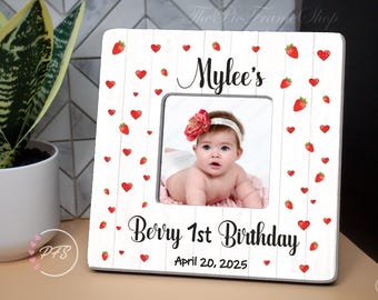 Berry First Birthday Picture Frame, Personalized 1st Birthday Gift