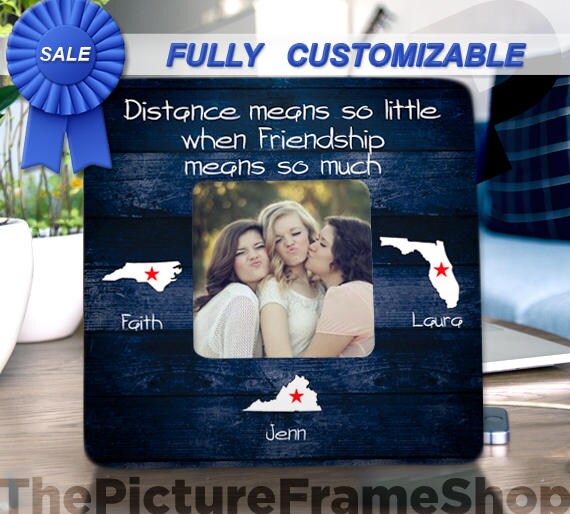 Three Best Friends Gift Long Distance Friendship Three Sisters Three Friends Long Distance Picture Frame Going Away Gift Moving Away Gift