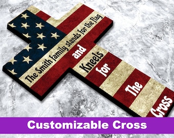 US Flag Wooden Cross, Patriotic Decor