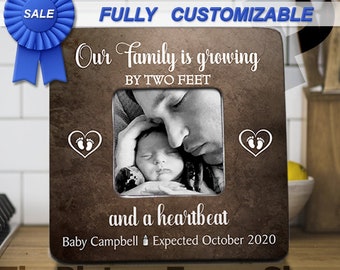 Custom Pregnancy Announcement Picture Frame, Two Feet One Heart