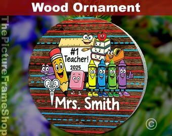 Teacher Ornament, Custom Wood Ornament, 2025, Name Gift