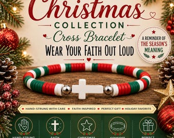 Christmas Cross Bracelet. Church Gift, Stocking Stuffers
