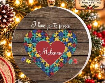 Personalized Autism Awareness Ornament, Wood Puzzle Piece