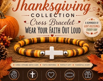 Thanksgiving Christian Bracelet.  We are Blessed, Autumn Cross Stretch Bracelet