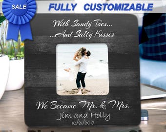 Personalized Beach Wedding Picture Frame, Sandy Toes & Salty Kisses
