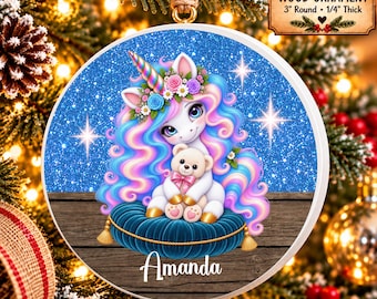 Unicorn Ornament, Custom Name Ornament, Wood