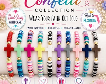 Cross Bracelet: Colorful Heishi Beads, First Communion Gift