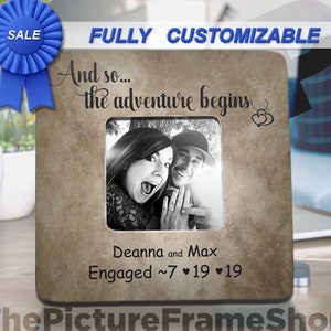 Engagement Gifts For Couple Personalized Engagement Party Gifts For Couple Engagement Picture Frame Custom Let Adventure Begin Date Frame image 1