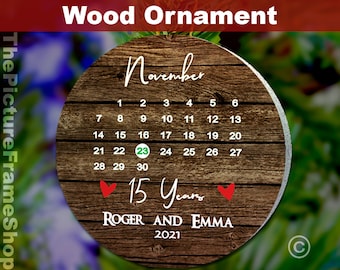 Personalized 15th Anniversary Wood Ornament, Calendar Keepsake