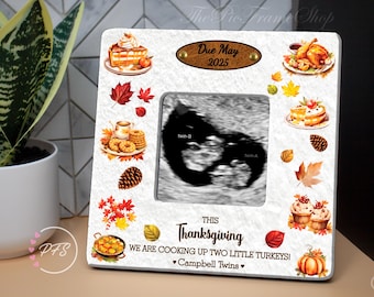 Twins Thanksgiving Pregnancy Announcement Frame, Two Little Turkeys, Custom Fall Decor