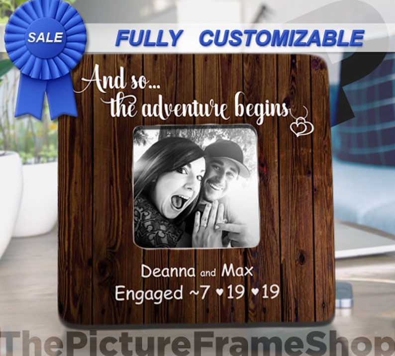 Engagement Gifts For Couple Personalized Engagement Party Gifts For Couple Engagement Picture Frame Custom Let Adventure Begin Date Frame image 2