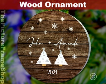 Personalized Couple Name Wood Christmas Ornament, Christmas Ornament, Personalized Wedding Gift For Couple, Engagement Ornament,Couples Gift