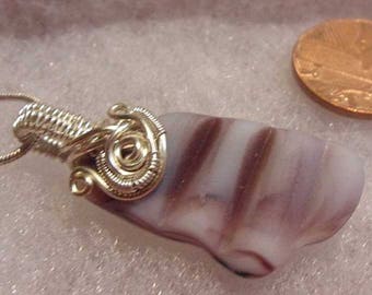 Unusual Purple and White Sea Glass Necklace