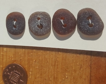 4 Brown Genuine SeaGlass Buttons