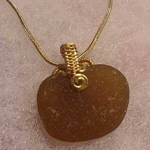 Rich Brown Sea Glass Necklace with Gold Plated Woven Wire image 4