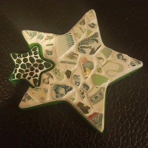 Gorgeous Green Pottery Star with Sea Glass Star Inset