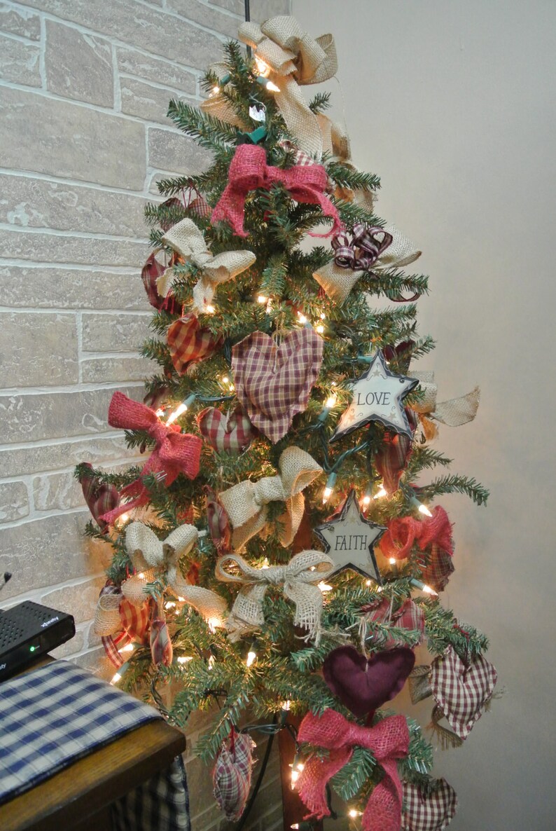4ft Primitive Christmas Tree With 45 Ornaments And Bows Etsy