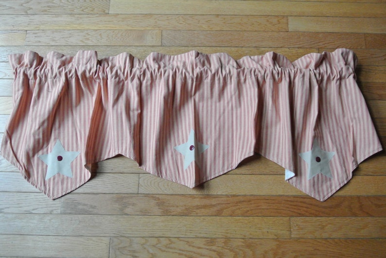 Burgundy And Tan Primitive Striped Valance W Barn Stars And Etsy