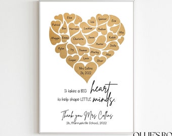 Personalised Teacher Gift, Digital Class Names Teacher Print, Natural Heart Teacher Gift, Personalised Teacher Print, Teacher Appreciation