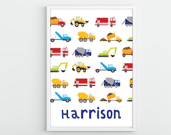 Digital Transport Name Print | Car Printable | Transport Print | Boys Personalised Decor | Truck Print
