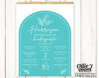 Personalised Aqua blue Boho Floral First Day Print | Back to school Print | Digital First Day Print | Printable | First day of school