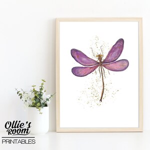 Watercolour Dragonfly Wall Art Prints- Kids Room - Nursery Wall Art - Insect Art - Watercolour Print - Digital File, Dragonfly Pink