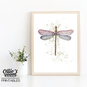 Watercolour Dragonfly Wall Art Prints- Kids Room - Nursery Wall Art - Insect Art - Watercolour Print - Digital File, Dragonfly Pink Blue