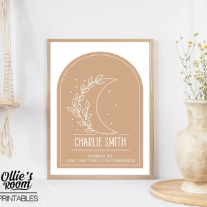 Birth Print | Mocha Boho Floral Arch | Newborn Print | Nursery Wall Art | Personalised Newborn Print | Baby Birth Print | Birth Details