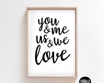 You and Me Love Print | Wedding Gift | Love Art | Valentines Day Poster | Wedding Present