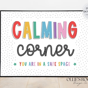 Rainbow Calming Corner Poster, Educational Safe Place Poster, Learning Print, Rules Print, Digital Classroom Decor, Homeschool