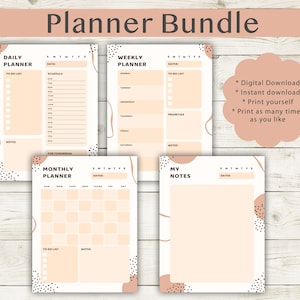 Neutral Printable Planner Bundle, Daily Planner, Weekly planner, Monthly planner, Instant Download PDF, A4 size planner, organisation