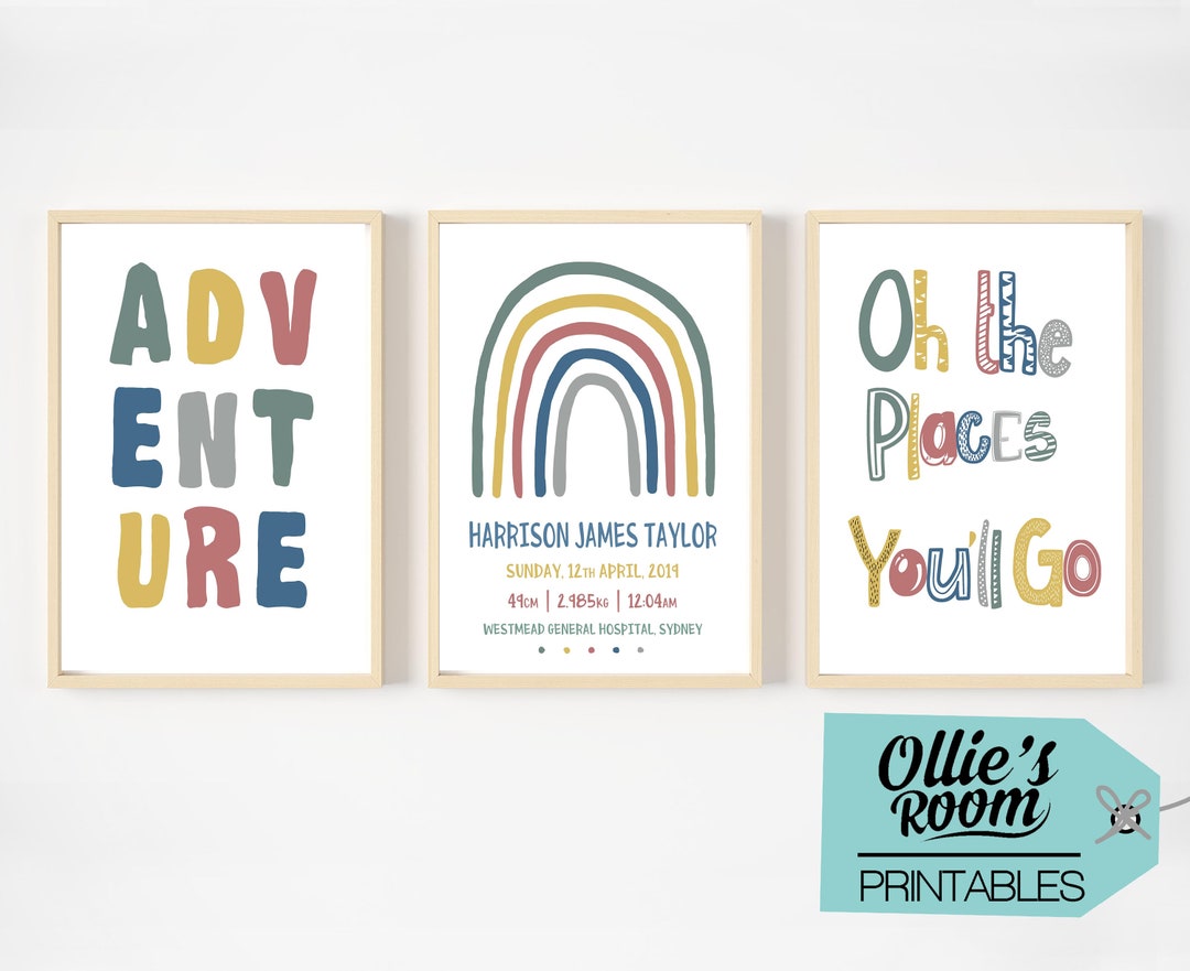 Printable Adventure Nursery Birth Print Set Earthy Wall Art - Etsy