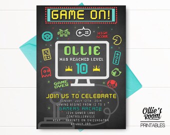 Invitación a una fiesta de videojuegos / Invitación de cumpleaños de Arcade / Invitación de juegos / Invitación de cumpleaños de Arcade / Imprimible para juegos / Descarga instantánea