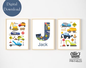 Juego de nombres de construcción imprimibles / Nombre de construcción / Impresión de camiones / Impresión de automóviles / Decoración de habitaciones para niños / Decoración de habitaciones para niñas / Juego de impresión 3 / Guardería