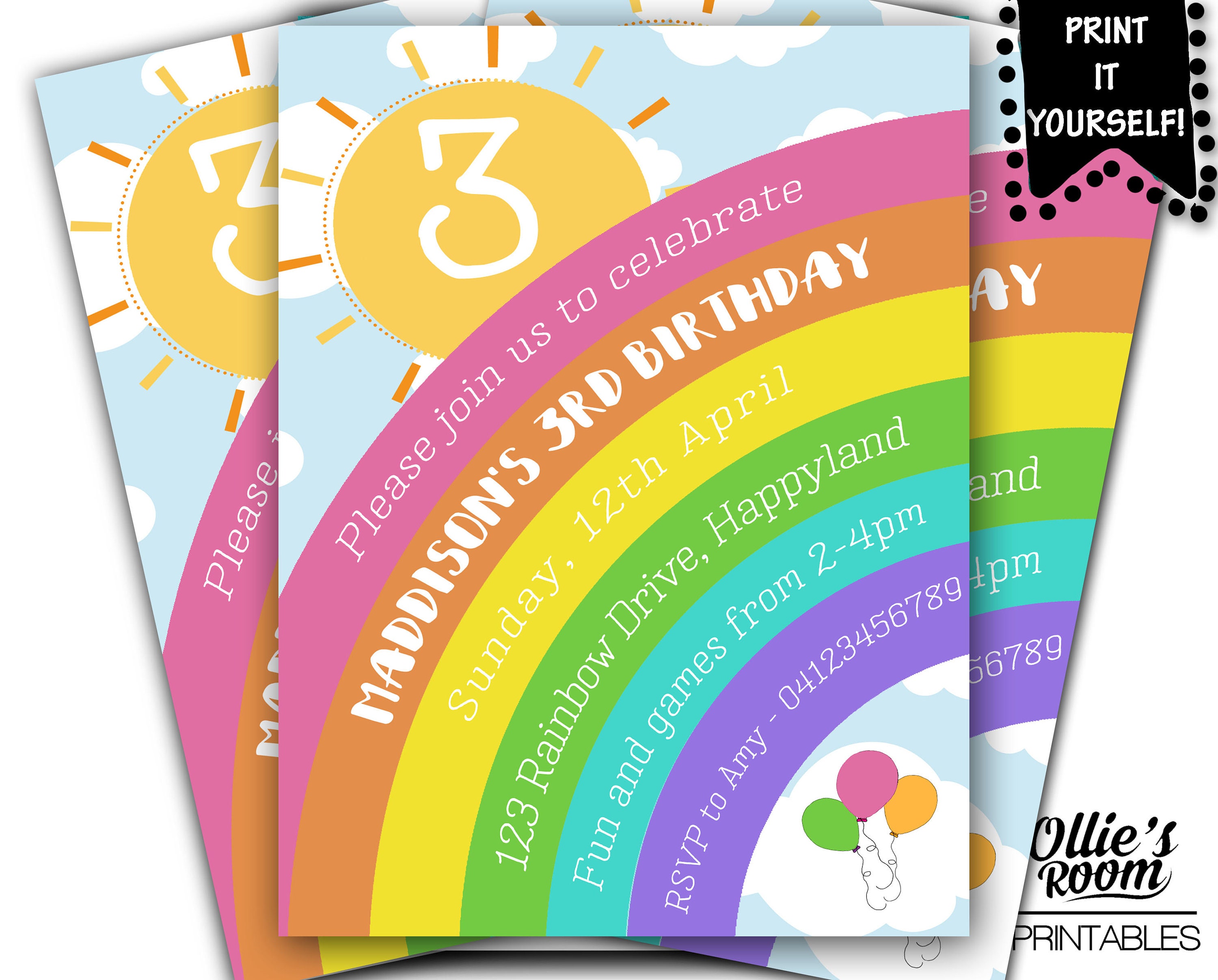 Rainbow Birthday Invitation Rainbow Invitation Rainbow | Etsy