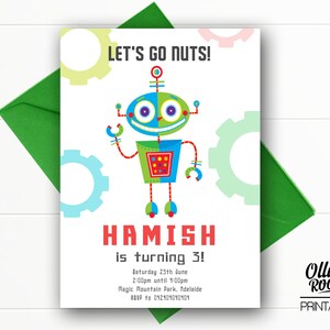 Robot Invitation, Robot Printable, Customized, DIY Invitation, Robot Birthday, Print Yourself ...